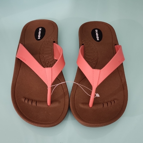 Coral and Brown Okabashi Breeze Women's Flip Flops Size M (6.5-7.5) - Picture 1 of 4
